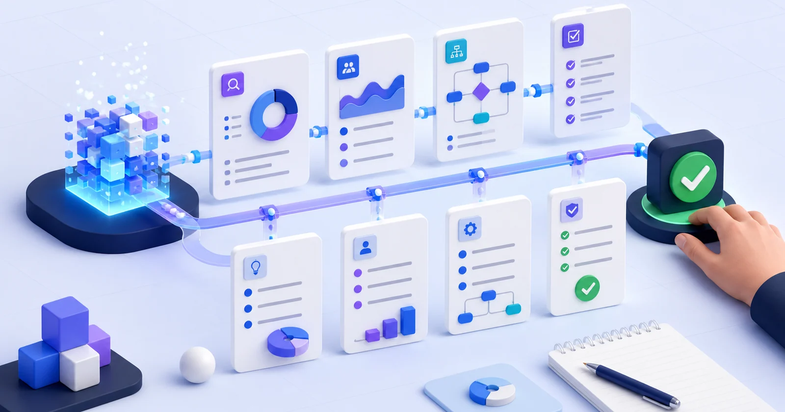 AI agent analyzes product requirements and passes validated work through a human approval checkpoint