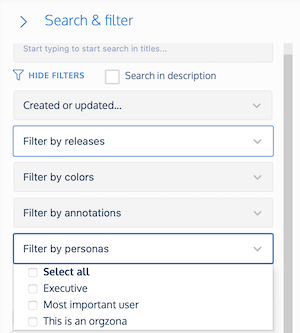 user persona design filtering