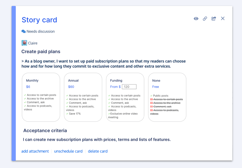 Acceptance criteria examples No.1. a user story card