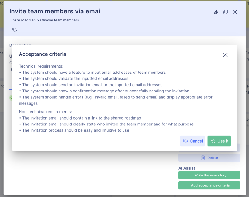 ai-generated acceptance criteria splitted into technical and non-technical requirements