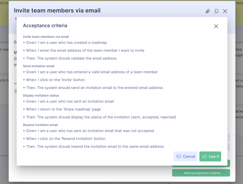 ai-generated acceptance criteria using the given-when-then format