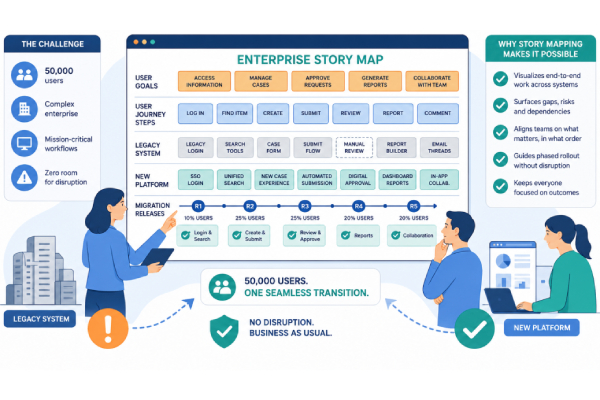 Enterprise migration with user story mapping